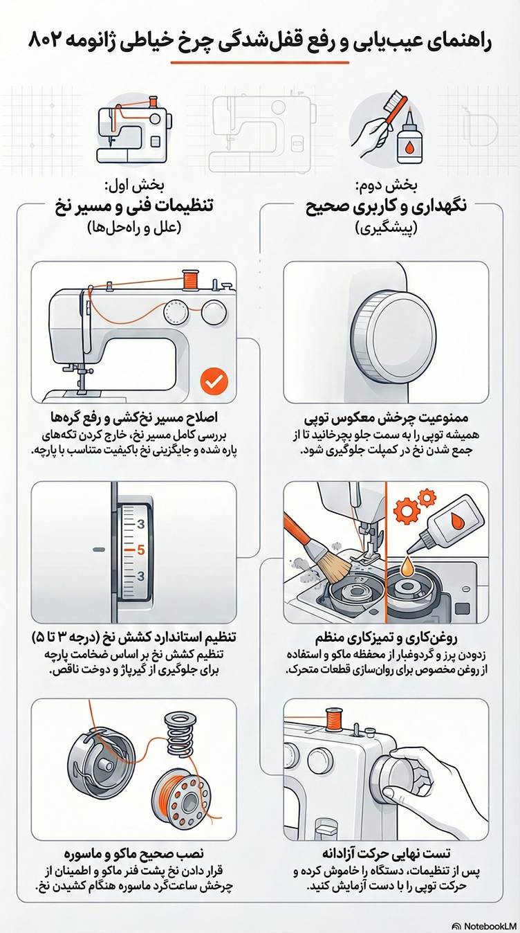 قفل شدن چرخ خیاطی ژانومه 802