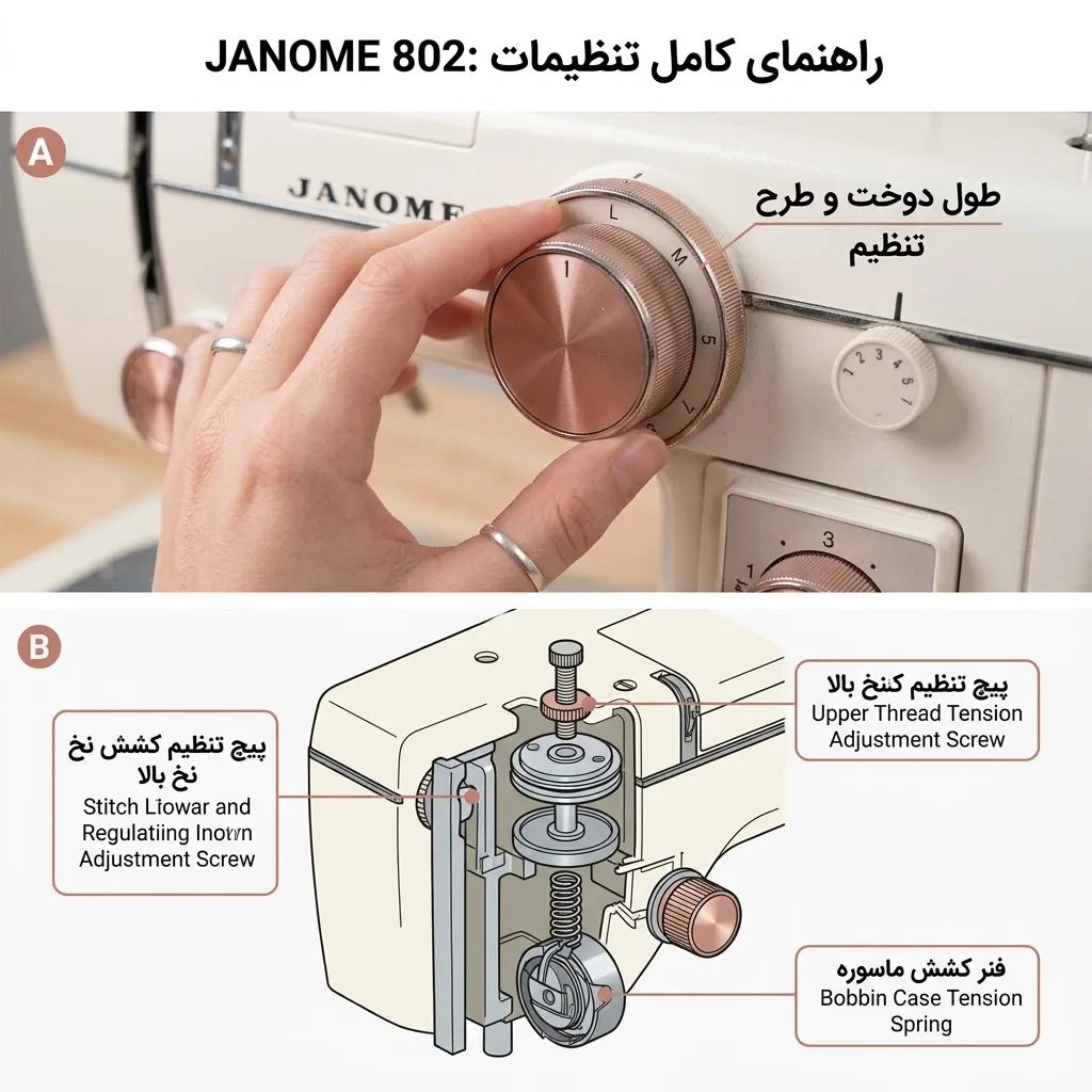 تنظیم چرخ خیاطی ژانومه 802