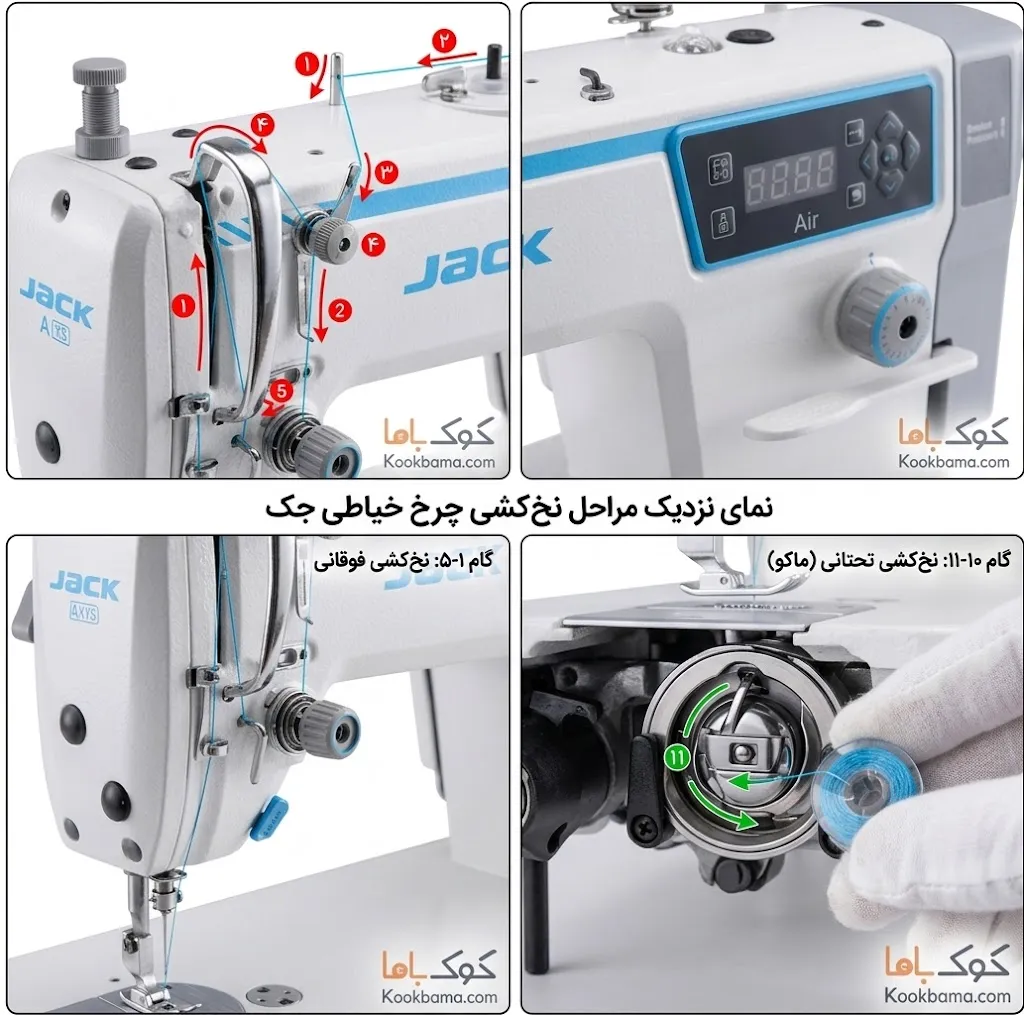 نخ کشی چرخ خیاطی جک