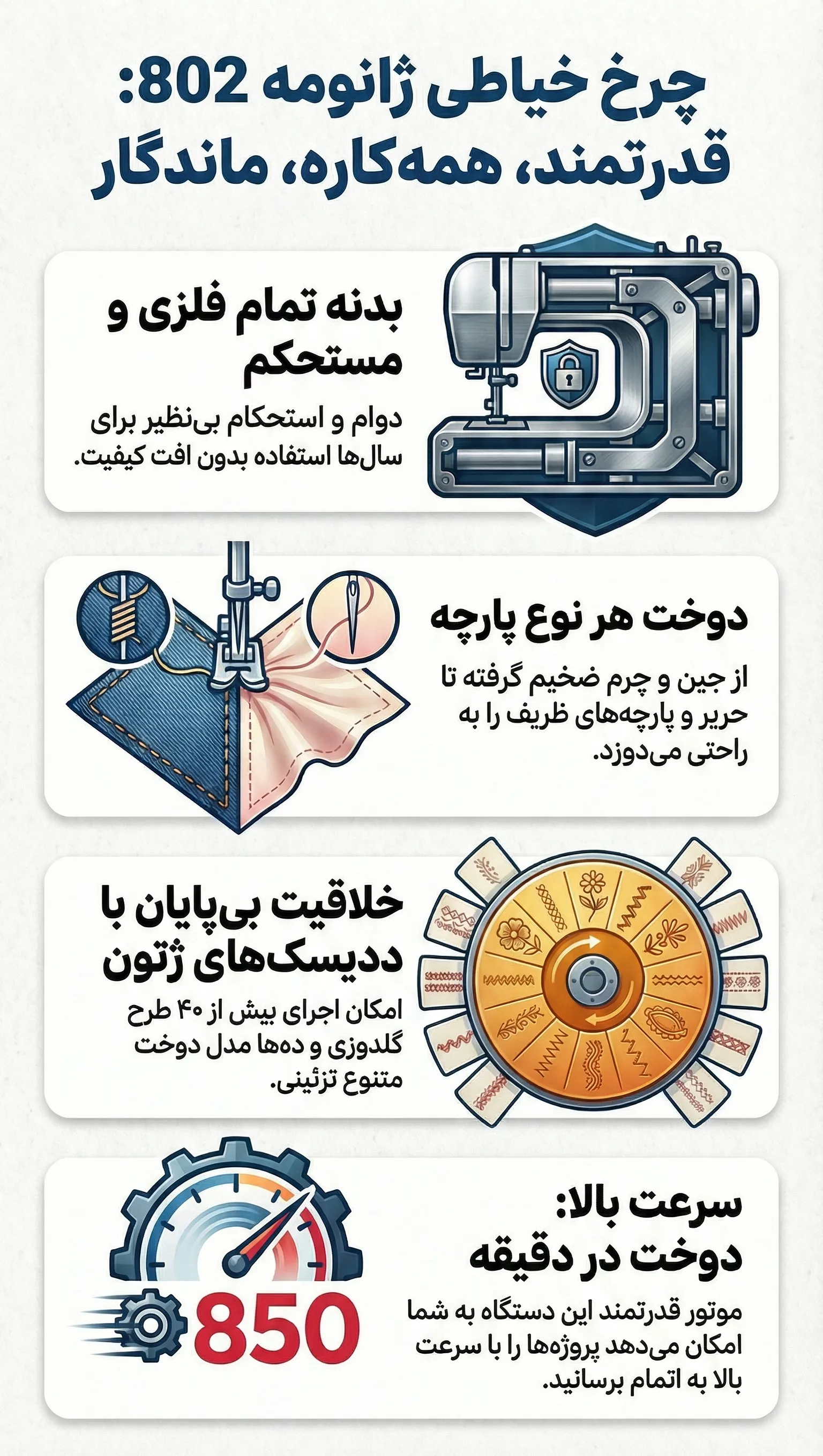 مزایای چرخ خیاطی ژانومه ۸۰۲